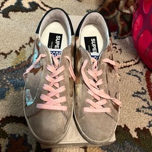 Golden Goose Sneakers with Pink Laces and Gold Accents